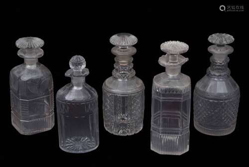 Group of cut glass decanters mid to late 19th century, (5)