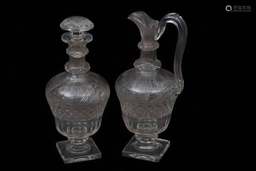 Mid-19th century cut glass decanter with mushroom knop, the body cut with strawberry diamonds and