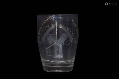 William Absolon engraved barrel glass, circa 1800, engraved in gilt with 