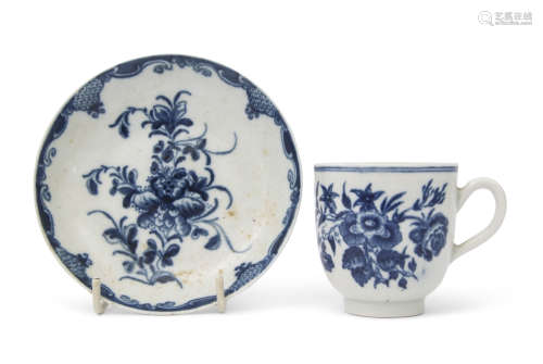 18th century Worcester coffee cup with a blue and white design together with a Worcester Mansfield