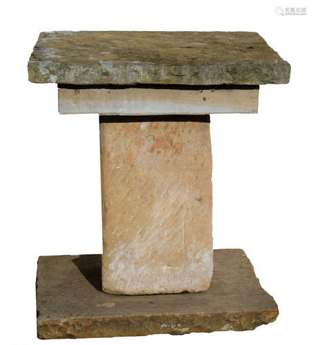 Large cement or composition garden pedestal, stepped top on a square support with similar base, 78cm