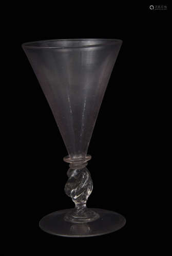 Goblet with conical bowl and twisted knop stem with plain foot, probably early 20th century, 16cm