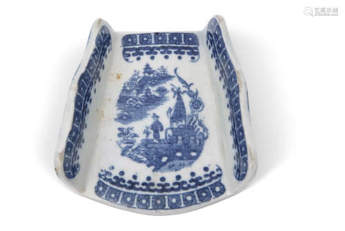 18th century Caughley porcelain asparagus server decorated in underglaze blue with the fisherman