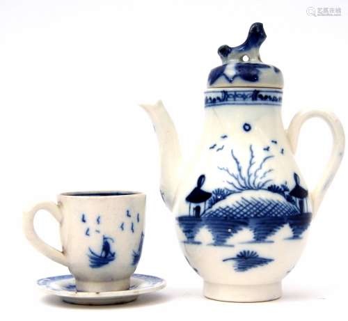 Group of Caughley porcelain miniatures wares, 18th century, comprising a miniature coffee pot and