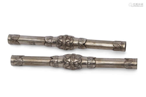 Unusual pair of Spanish Colonial, probably Peruvian, scroll holders or ceremonial batons, circa