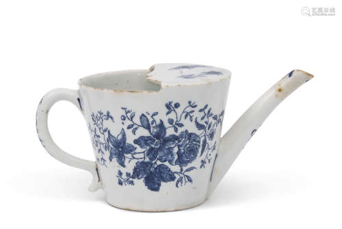 18th century Lowestoft porcelain feeding cup of typical form decorated with a print in underglaze