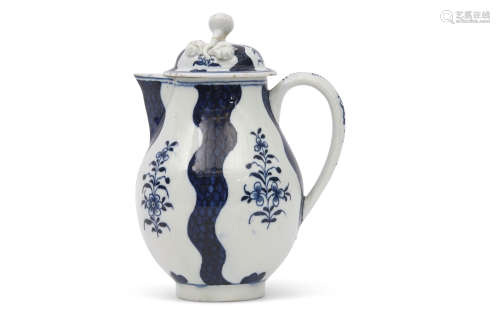 18th century Lowestoft porcelain milk jug and cover decorated in the so-called Hughes pattern with