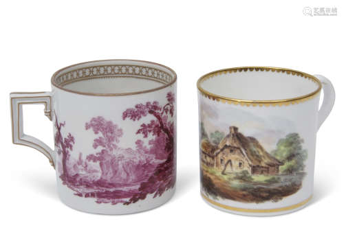 Early 19th century Spode coffee can pattern 1926, painted with a landscape scene, together with a