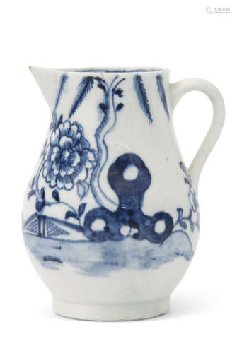 18th century Lowestoft porcelain sparrowbeak decorated in underglaze blue with a chinoiserie