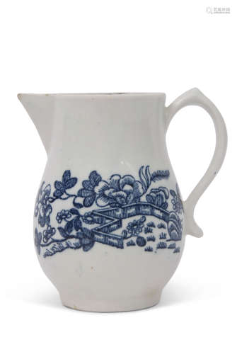 18th century Lowestoft porcelain sparrowbeak jug with a printed floral design and cell border to