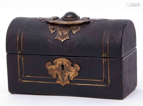 Late 19th century brass mounted travelling desk ink set casket