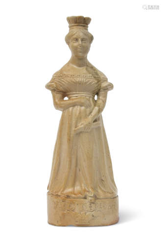 19th century salt glaze candlestick modelled as Queen Victoria, the base impressed 