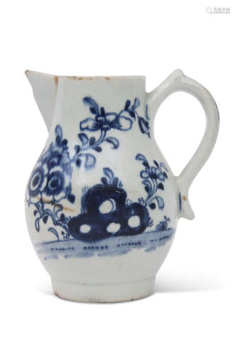 18th century Lowestoft porcelain sparrowbeak jug with a design of trailing flowers, the interior rim
