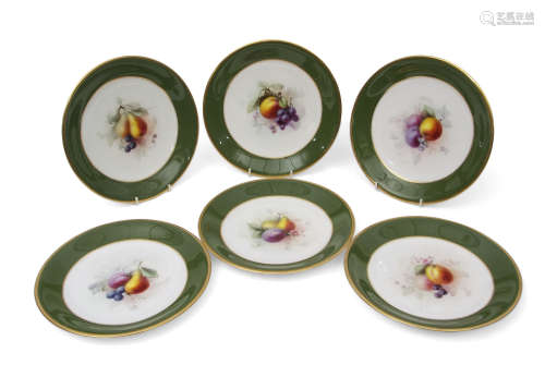 Group of six early 20th century Royal Worcester plates, the centres painted with fruit, signed by