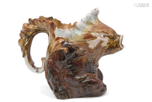 Large grotesque jug by Mark V Marshall for Lambeth Doulton, the jug modelled as a fish with scaly