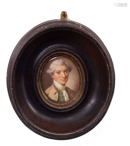 18th century oil miniature, head and shoulders portrait of James Fenwick (died 1777 at the age of
