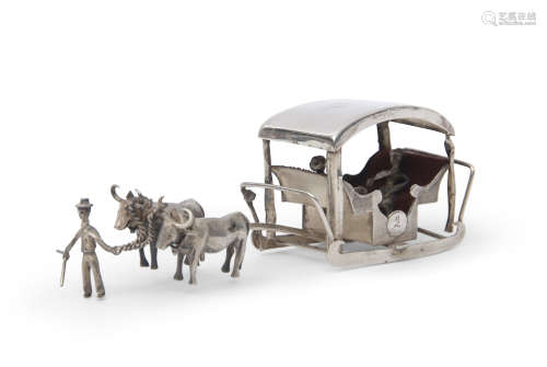 Novelty cow drawn carriage, unmarked, white metal (tested as silver), probably Dutch, late 19th/