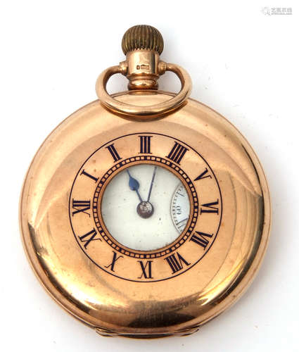 Gent's first quarter of 20th century 9ct gold cased half hunter pocket watch with button wind (