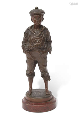 R Szcilblewski bronze patinated study of a standing peasant boy, base impressed R Szcilblewski and