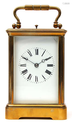 Last quarter of 19th/first quarter of 20th century brass and glass cased carriage clock with blued