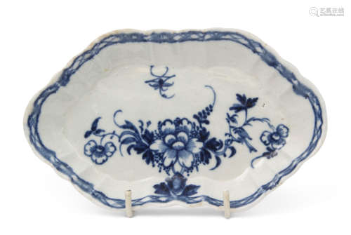 18th century Liverpool porcelain spoon tray decorated in underglaze blue with the Liver Bird pattern
