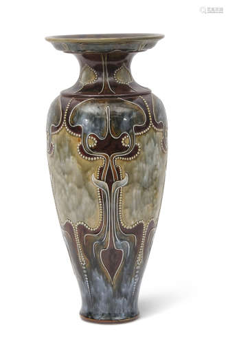 Large Royal Doulton Art Nouveau vase decorated by Frank Butler, with an Art Nouveau design in