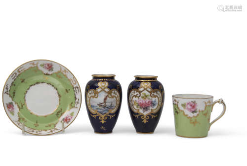 Group of Royal Crown Derby wares including a baluster vase painted with flowers on a blue ground