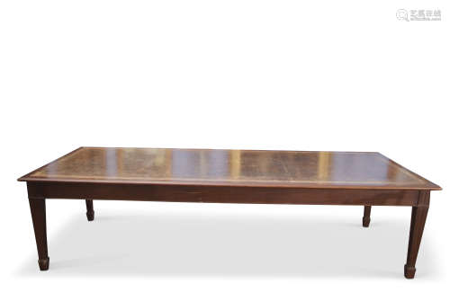 20th century mahogany library table with brown and tooled leather insert with single drawer to