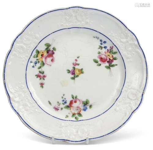 Fine Nantgarw porcelain plate decorated in Sevres style, factory mark indistinctly impressed to