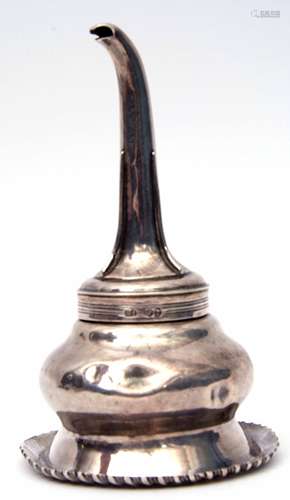 George IV large two-part wine funnel with gadrooned and reeded detail, London 1825, maker IB, 16cm