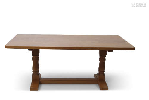 Cat and Mouseman large oak dining table with dimple effect to top and inscribed with maker to