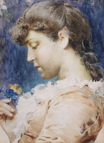 Adriano Cecchi (1850-1936) Italian beauty watercolour, signed lower right, 29 x 22cm