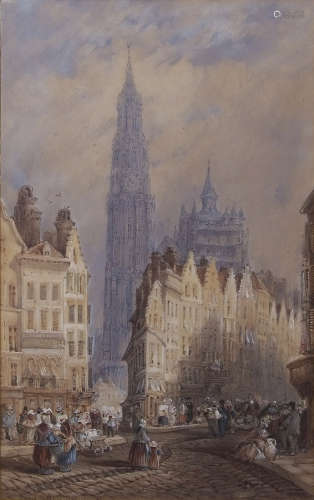 David Roberts, RA (1796-1864) Antwerp watercolour, signed and dated 1850 lower left, 44 x 27cms