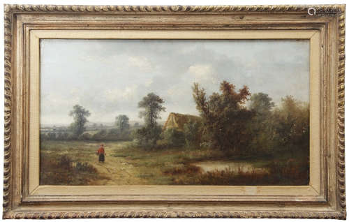 Charles Vickers (19th/20th century) Figure in landscape with cottage oil on canvas, monogrammed