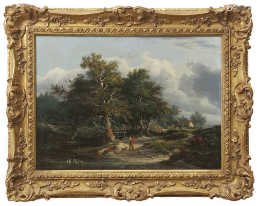 Edward Williams (1782-1855) Wooded landscape with figures oil on panel, 27 x 37cm Provenance: