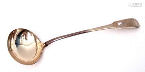 George IV provincial large soup ladle in Fiddle pattern with oval bowl, Exeter 1825 by William