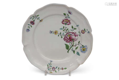 18th century Strasbourg faience plate decorated with floral sprays in fleur des Indes style, the