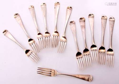 Set of twelve William IV dessert forks in Old English pattern, each bearing a monogram, London