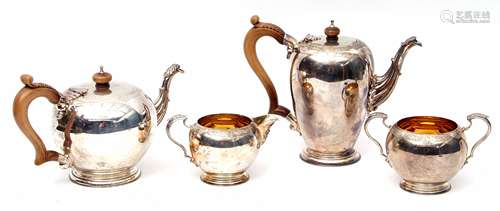 Good quality four-piece tea and coffee service of circular baluster form comprising coffee pot and