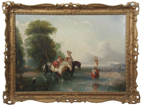 Attributed to William Shayer (1788-1879) Crossing the Ford oil on canvas, 52 x 75cm
