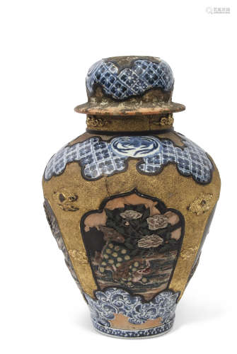 Impressive Arita porcelain jar and cover circa 1700, decorated in Shibayama style, the baluster body