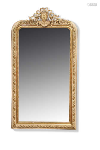 19th century gilded and painted overmantel mirror with a wrythen and acanthus leaf border, gilt slip