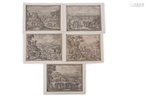 Pieter van der Borcht (1545-1608) Biblical scenes group of five black and white etchings, 19 x 25cm,