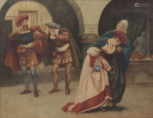 Alfred Walter Bayes (1832-1909) Theatrical scene with figures in period costume watercolour,