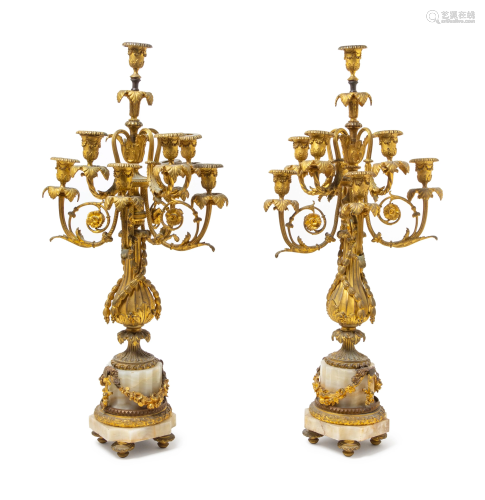 A Pair of Louis XVI Style Gilt Bronze and Onyx