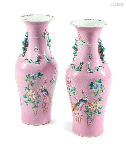 A Pair of Large Chinese Famille Rose Porcelain Vases