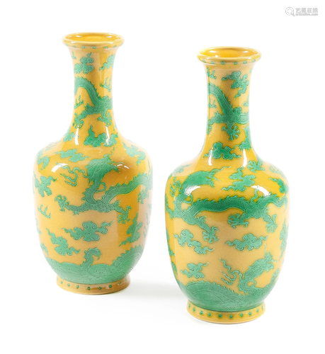 A Pair of Chinese Porcelain Vases Height 12 3/4