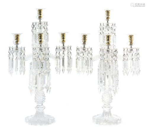 A Pair of Cut Glass Five-Light Candelabra Height 19