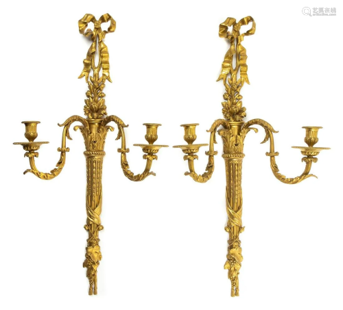 A Pair of Louis XVI Style Gilt Bronze Two-Light