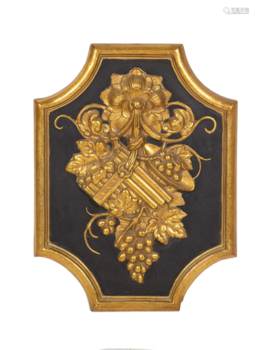 A Continental Style Gilt and Painted Composite Plaque